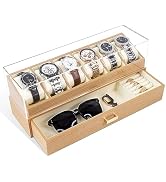 KAMIER Watch Box Case Organizer Display for Men,Two-Tier Wooden Watch Box Organizer For Men with ...