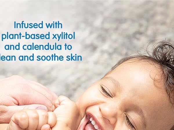 infused with plant-based xylitol and calendula to clean and soothe skin