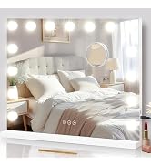 NUSVAN Vanity Mirror with Lights Lighted Makeup Mirror with 15 Dimmable LED Bulbs,3 Color Lightin...