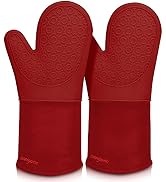Extra Long Silicone Oven Mitts, sungwoo Durable Heat Resistant Oven Gloves with Quilted Liner Non...