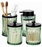 Amolliar Bathroom Accessories Set, Green Glass Lotion Soap Dispenser, Toothbrush Holder, 2 Qtip H...