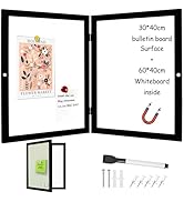 Umtiti Hidden Magnetic Dry Erase Whiteboard with Black Wooden Frame, Gray Fabric Magnetic Bulleti...