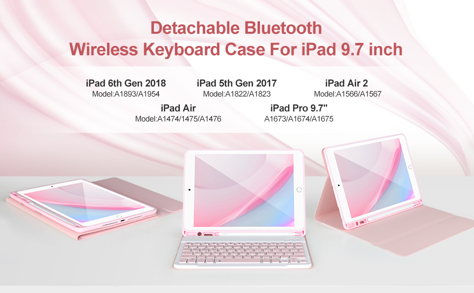 Detachable Bluetooth Wireless Keyboard case for iPad 9.7 inch