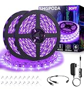 SHGPODA 50ft/15M LED Black Light Strip Kit, 900 Units Lamp Beads, 385nm-400nm, 12V Flexible Black...