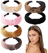 Wecoe 6pcs Knotted Headbands for Women Girls Beige Pink Black Neutral Color Velvet Headbands Wide...