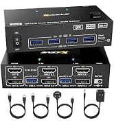 8K KVM Switch 2 Monitors 2 Computers Displayport HDMI, Dual Monitor USB 3.0 DP KVM Switcher Suppo...