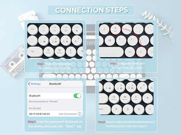 YUNZII ACTTO B303 Wireless Typewriter Keyboard, Retro Bluetooth Aesthetic Keyboard