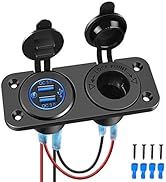 Nilight QC 3.0 USB Charger and Cigarette Lighter Socket Pre-Wired 12V-24V Dual USB Car Charger wi...