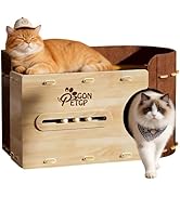 GONPETGP Large Cat Beds for Indoor Cats, Extra Wide Cat House Cave with Scratch Pad Wooden Play B...