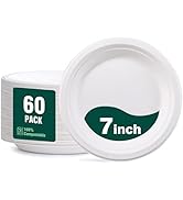 DaYammi 100% Compostable Paper Plates 7 Inch, 60-Pack Heavy Duty Paper Plates Bulk,Biodegradable ...