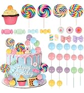 Hooqict 33Pcs Candy Cake Decorations with Lollipop Cupcake Donut Candy Cake Topper for Kids Girls...
