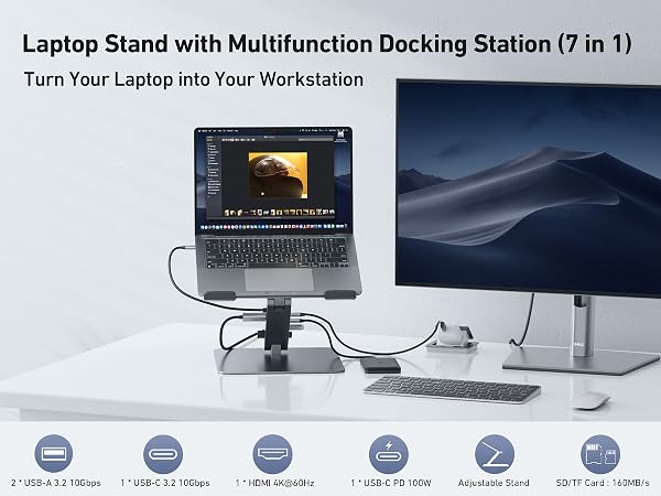 BENFEI Laptop Stand with USB C 7in1 Docking Station