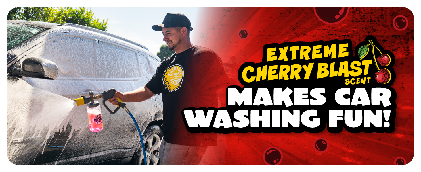 Original Maxi Suds bottle next to redesigned Maxi Suds II Cherry bottle with arrow showing new look