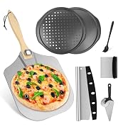 Pizza 7PCS Pizza Peel Pizza Pan Set, 12" x 14" Pizza Spatula, Aluminum Pizza Paddle with Rocker C...