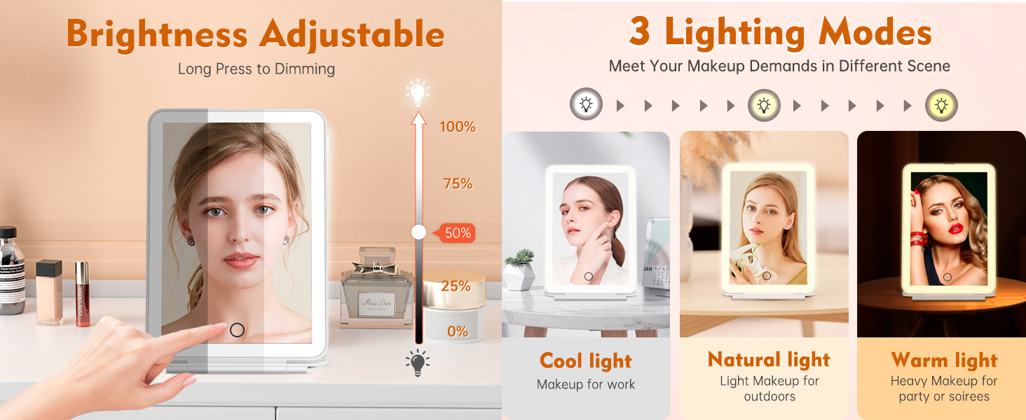 3 Lighting Modes and Brightness Adjustable