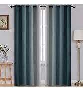 SimpleHome Ombre Room Darkening Curtains for Bedroom, Gradient Stone Blue to Grey White Light Blo...