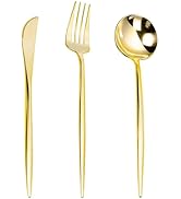 LULLABY 180PCS Gold Plastic Silverware, Heavy Duty Disposable Utensils, Gold Plastic Cutlery Set ...