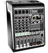 4 Channel Audio Mixer, DJ Mixer Sound Board with 48V Phantom Power, Bluetooth & USB Audio Interfa...
