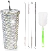 Mezchi 27 OZ Bling Diamond Tumbler, Glitter Tumbler with Straw and Lid, Sparkly Stainless Steel T...