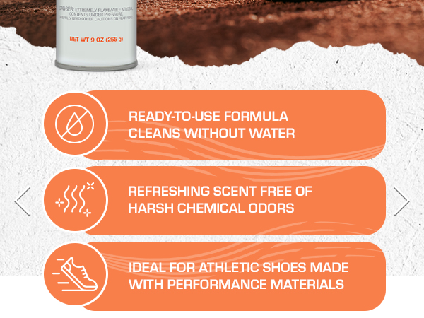 Cleans without water; Refreshing scent; ideal for athletic shoes