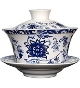 vv8oo Gaiwan 6.8oz/10oz Gongfu Tea Jingdezhen Ceramic Tureen Teacup Sancai Golden Lotus Saucer Se...