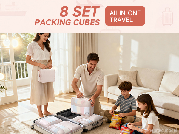 8 set packing cubes all-in-one travel Cream Beige Beis