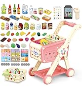 RedCrab Kids Shopping Cart,75PCS Toy Shopping Cart Playset with Food Shop Accessories, Adjustable...