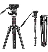 MACTREM Aluminum Alloy Camera Tripod Monopod 80 inch with 1/4 and 3/8 inch Screws Fluid Drag Pan ...