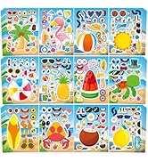 Aowplc 48 Sheets Summer Fun Make-a-Face Sticker Set for Kids – Create Your Own Faces with Beach, ...