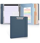 SKYDUE 3 Ring Binder with Clipboard, 13.2" × 10.2" Faux Leather 1 Inch Binder Organizer with 5 Po...