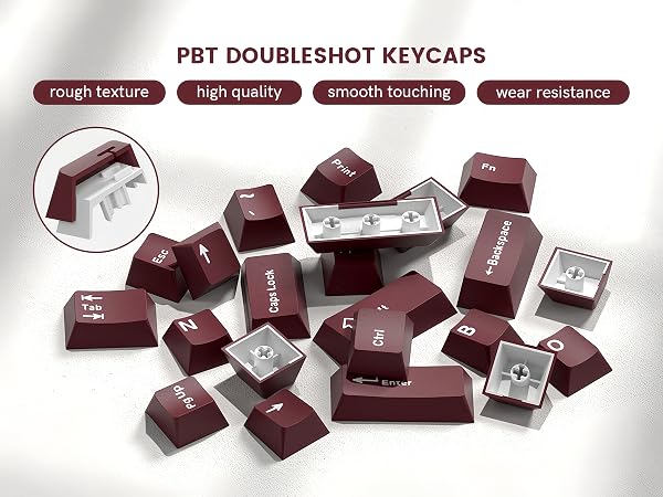 Double Shot PBT keycaps Set,Dark Red Keyboard caps,Cherry Profile Keycaps 60 65 75 100 Percent