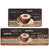ROSMARUS Coffee Kitchen Rug Set 2 Pieces, Cushioned Anti-Fatigue Kitchen Floor Mats Waterproof Ea...