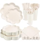 350 Pcs Ivory Paper Plates and Napkins Set, Tableware Set for 50 Guests Include Disposable Ivory ...