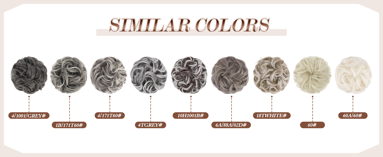 Grey and white shades of messy bun hairpieces