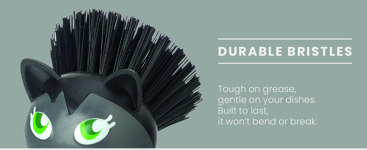 Powerful nylon bristles tackle tough grease and stubborn, without scratching non-stick surfaces.