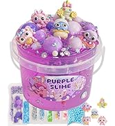 Purple Slime Kit, Clear Slime Bucket, Slime Party Favors for Kids, Crunchy Slime Includes 10 Pack...
