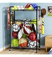 YIWANFW Garage Ball Storage Rack - Sports Equipment Organizer with Wheels, Rolling Sports Ball Ca...