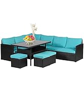 Patio Dining Sets 7 Pieces Outdoor Table and Chairs Patio Dining Table Set with Space Saving Ratt...