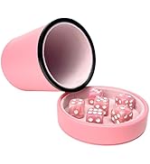 Luck Lab Pink Leather Dice Cup with Lid Including 6 Matching Pearl Dice - Pink Velvet Interior fo...