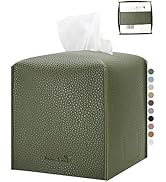 PENGLONG Tissue Box Cover 5X5X5'' PU Leather Tissue Holder Square Tissue Cube Box Organizer for B...