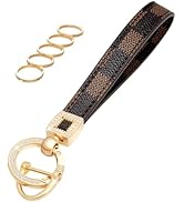 OHKYOOT Leather Wristlet Keychain,Wrist Keychain Car Key Chain with 5 Key Ring and Anti-Lost D Ring
