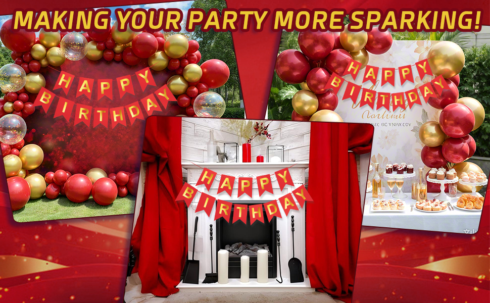 red gold happy birthday banner