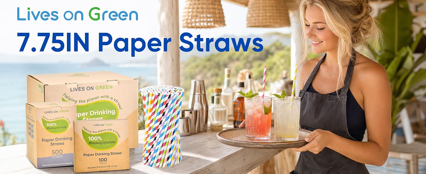 7.75 inch colorful paper straws