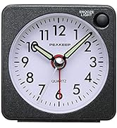 Ultra Small, Peakeep Battery Travel Alarm Clock with Snooze and Light, Silent with No Ticking Ana...