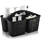 Plastic Black Shower Caddy Basket, Divided Cleaning Portable Shower Basket with Handle Compartmen...