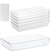 6Pcs Clear Plastic Drawer Organizers Tray 12" x 6.2" Storage Bins with 25Pcs Non-Slip Pads for Ma...