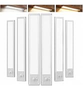 6Pack Aluminum Under Cabinet Lighting, 10inch Rechargeable Ultra-Thin Magnetic Motion Sensor Clos...