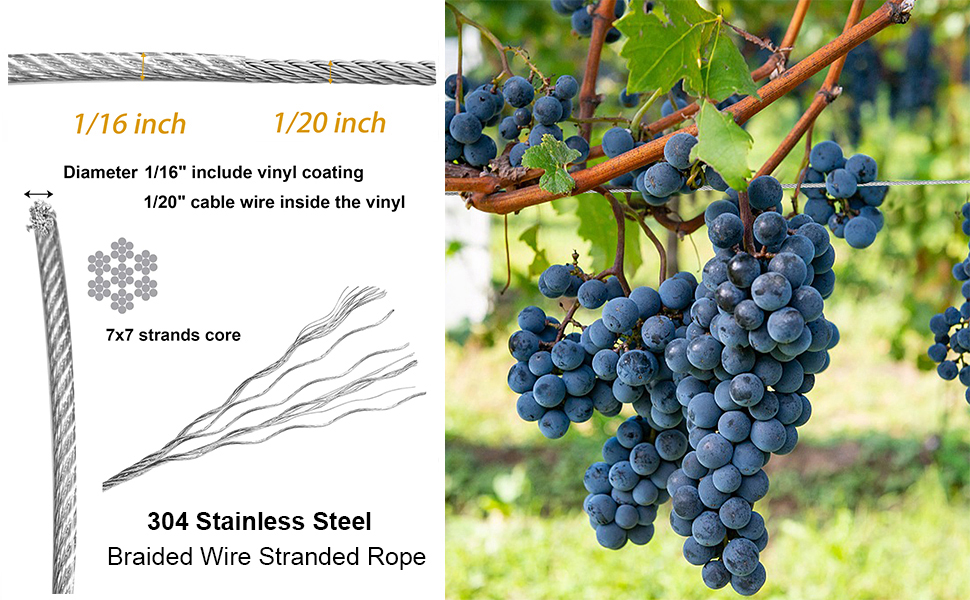 Yarlung 1/16 Inch x 500 Feet Wire Rope Cable, Stainless Steel Braided Wire Stranded Rope