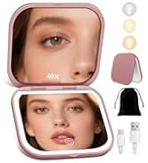 SisKokoro Magnifying Mirror with Light, Rechargeable 40X Compact Mirror with 3 Lighting Modes & D...