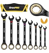 GRENPRO Ratcheting Wrench Set Metric And Standard, 9PC 8-19 mm 72Th Long Big Box Open End Ratchet...